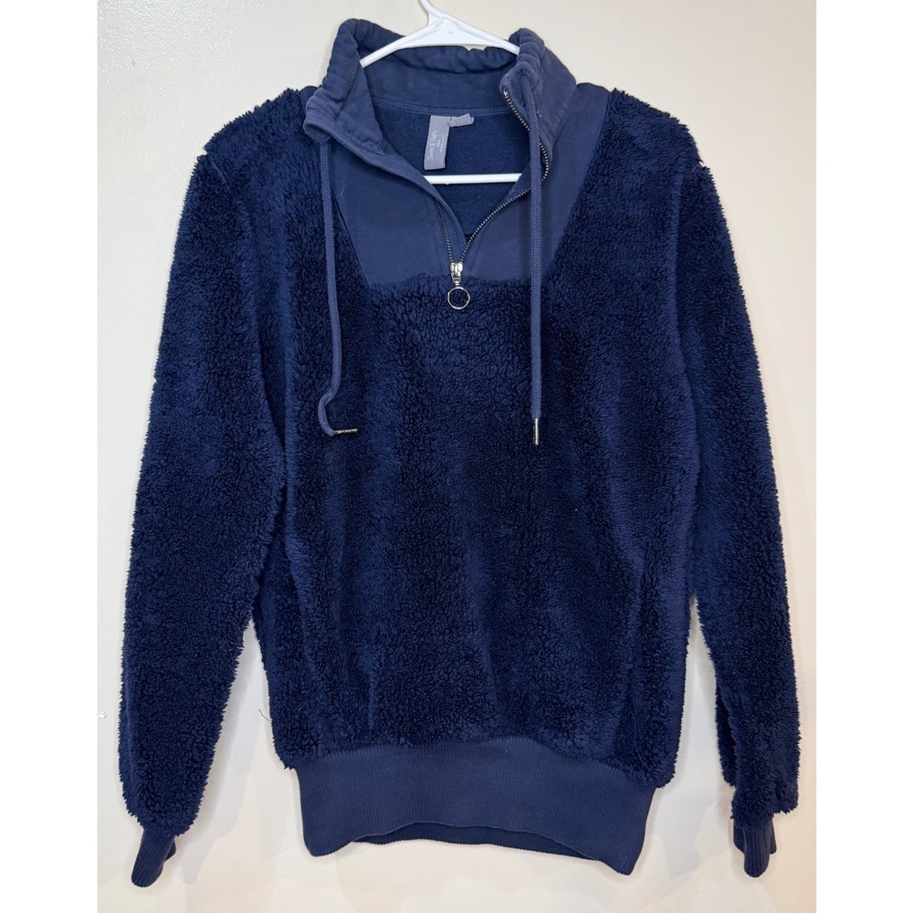 Sweaty Betty Navy Blue Recycled Fleece Quarter Zip Pullover Sweatshirt Womens XS